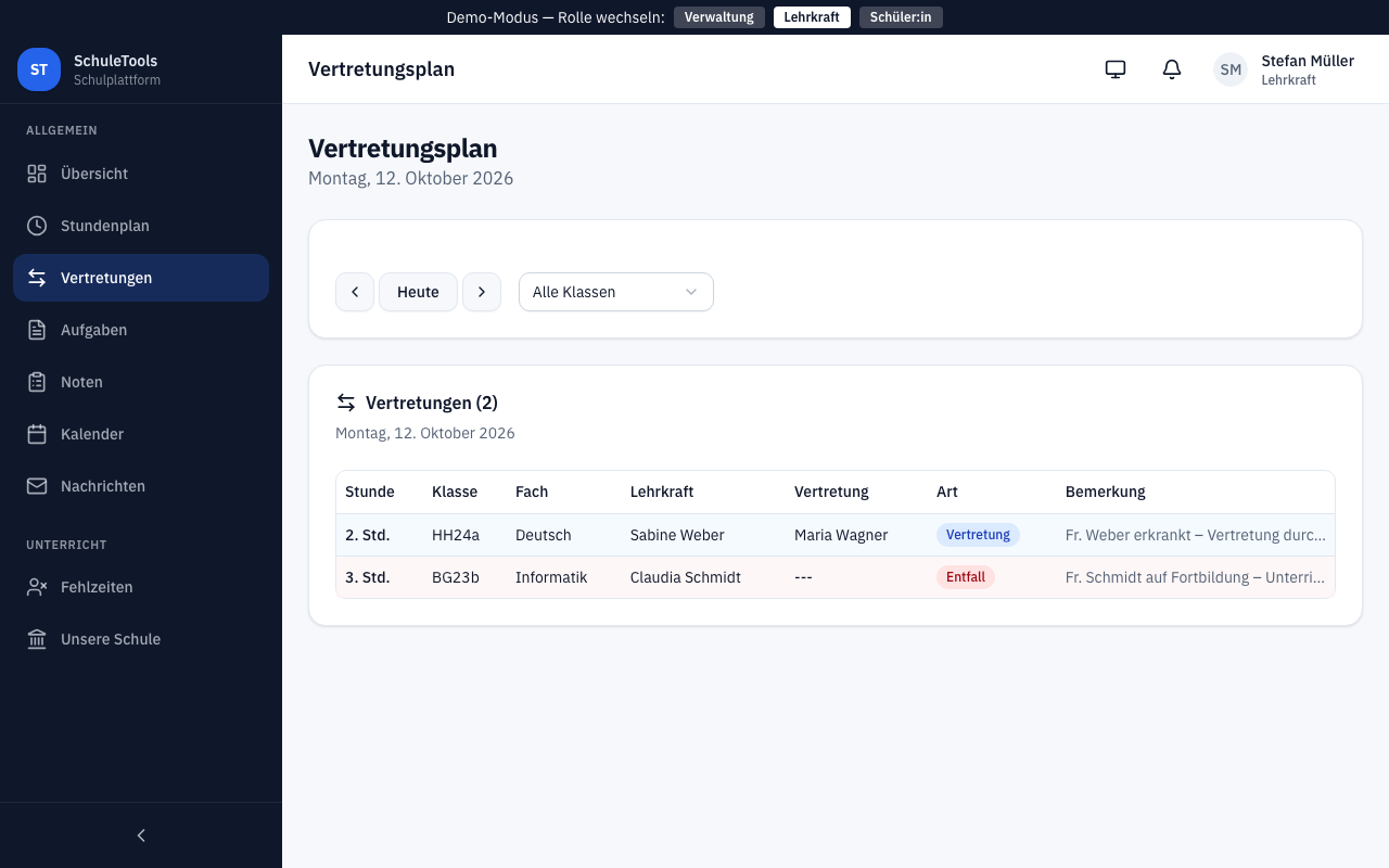 Screenshot: Vertretungsplan